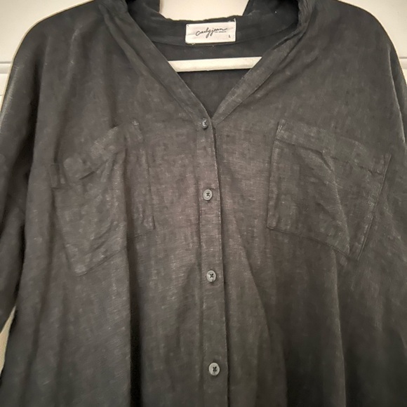 CJLA Black Linen Blend Button Down - Picture 2 of 4